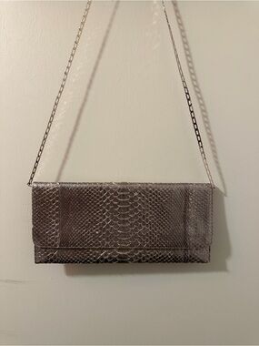 Vintage Carlos Falchi Metallic Silver Snake-Embossed Shoulder Clutch